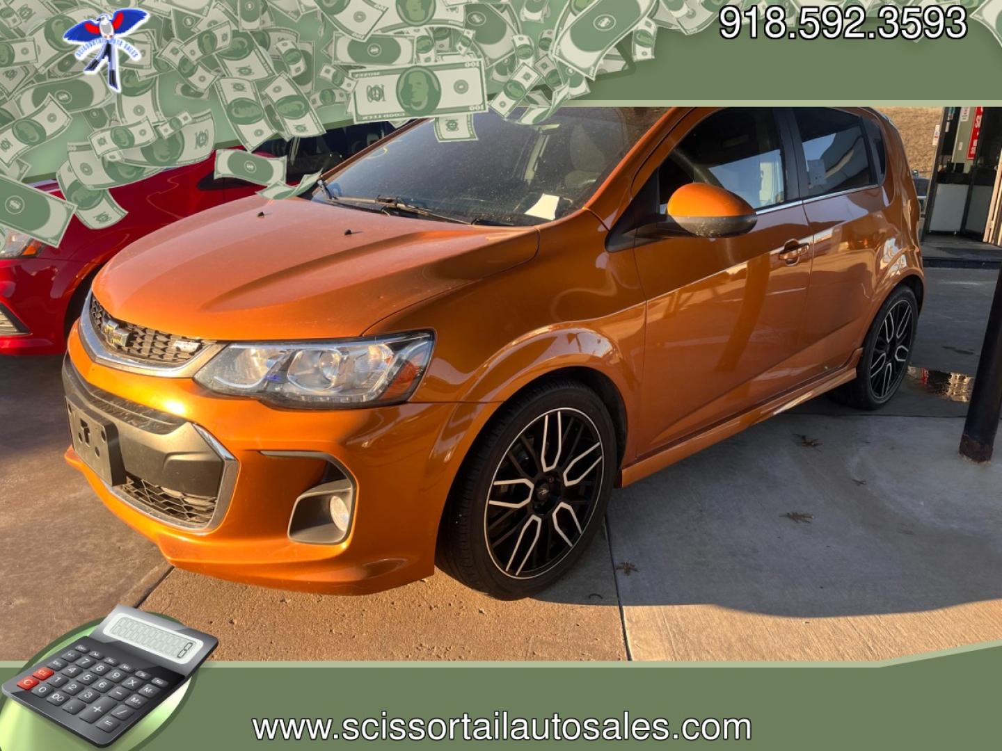 2017 ORANGE CHEVROLET SONIC LT LT Manual 5-Door (1G1JD6SH6H4) with an 1.8L L4 DOHC 24V engine, 5M transmission, located at 8101 E. Skelly Dr., Tulsa, OK, 74129, (918) 592-3593, 36.121891, -95.888802 - Photo#0